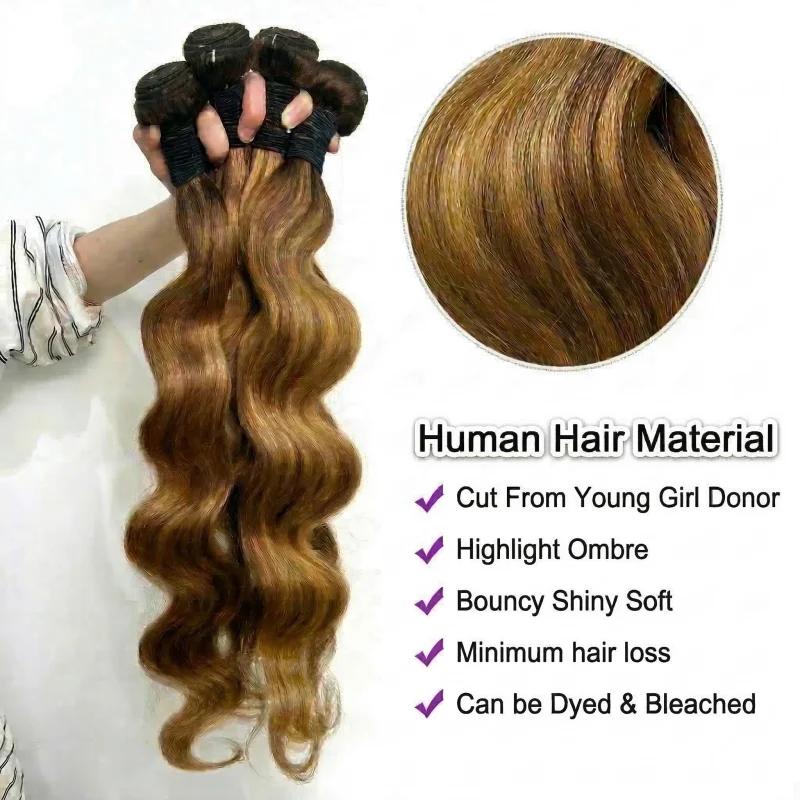 Extensions de Cheveux Humains Ondulés Ombrés de 30, 40, 50 Pouces, Mèches Blondes Non Traitées, Chev