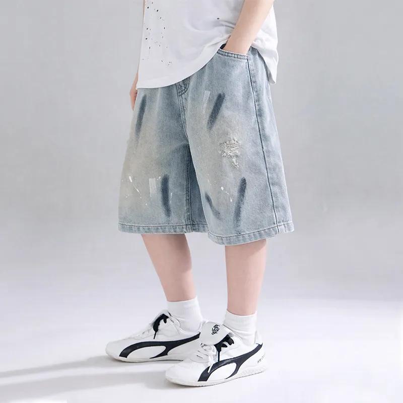 UNITIM – short d'été en coton pour garçons, avec imprimé lettres, short en jean élégant pour enfants