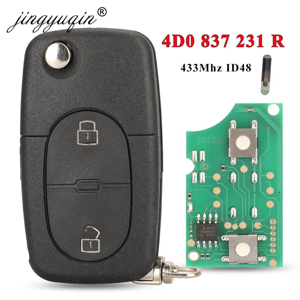 jingyuqin 4D 0837231 Clé télécommande R 433Mhz, puce ID48 pour Audi A3 A4 A6 A8 TT, clé de voiture p