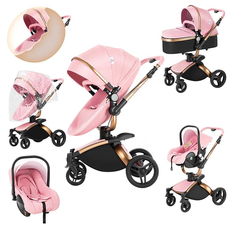 360 ° Poussette bébé 3 en 1 siège auto poussette Combo système de voyage poussettes haute paysage