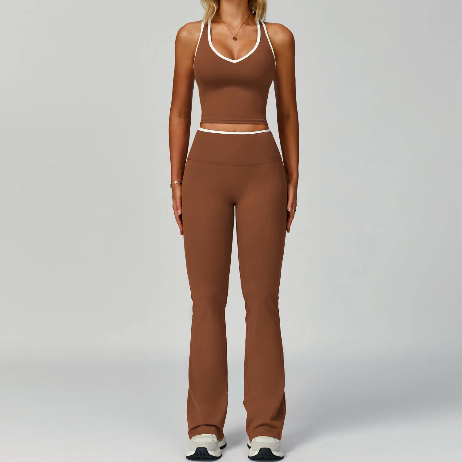Ensemble de Yoga 2 pièces pour femmes, vêtements de sport, bloc de couleurs, combinaisons de sport,