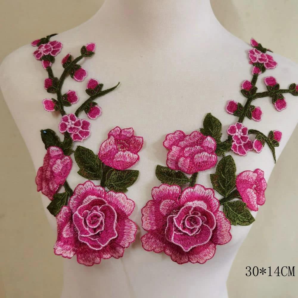Patch brodé de fleurs 3D, 2 pièces/ensemble, pour jupe de soirée, vêtements, col en dentelle, décora