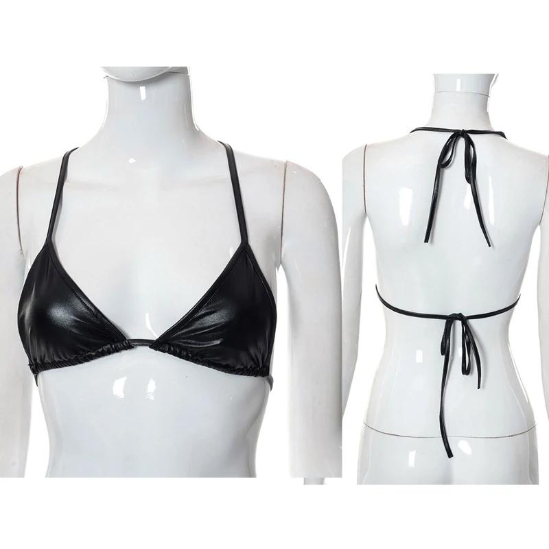Une pièce couleur noire souple PU haut femmes noué maillot bain pour maillots bain maillots