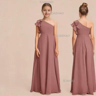 Robe de demoiselle d'honneur élégante pour filles, robe chic asymétrique en mousseline de soie pour