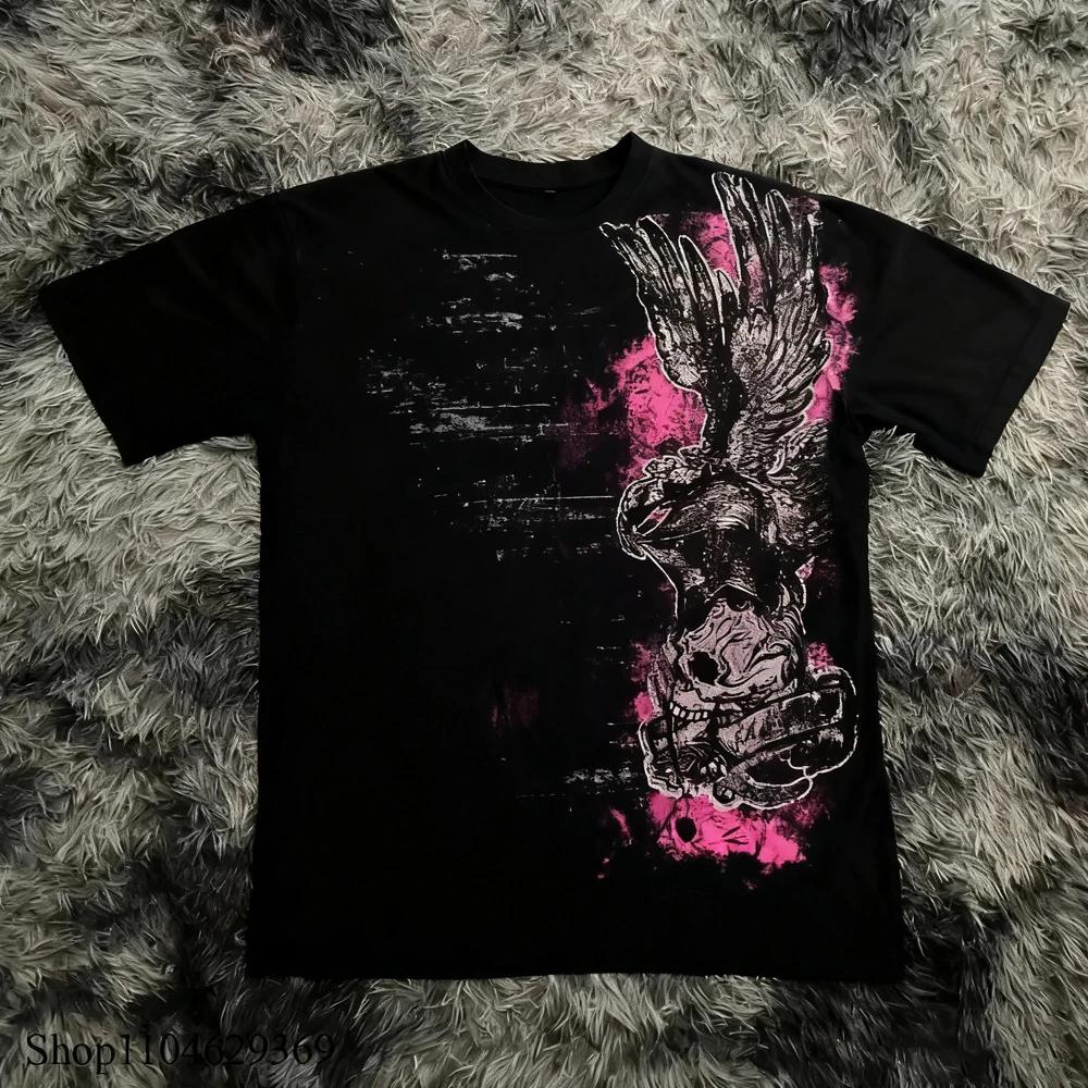 Classique Y2K Style gothique T-shirt imprimé surdimensionné T-shirt haute rue chemises gothique col