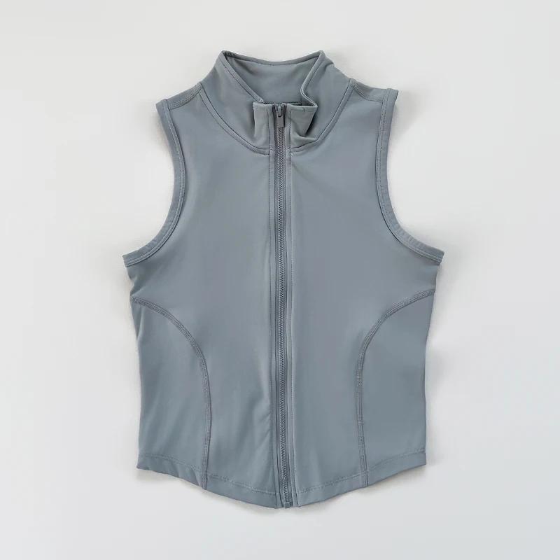 Yoga pour femmes, fitness, vêtements de sport, col montant sans manches, gilet d'exercice à fermetur
