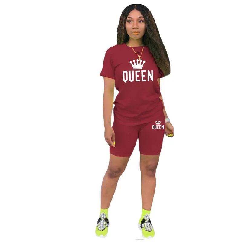 Ensemble de survêtement 2 pièces imprimé Queen pour femme, t-shirt et short, vêtements de sport déco