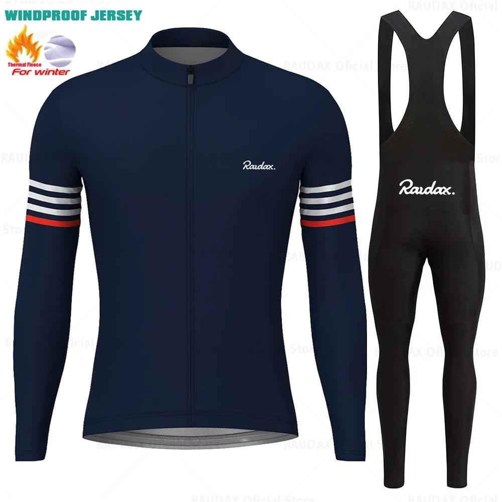Raudax-Vêtements de cyclisme d'hiver pour homme, ensemble thermique à manches longues, maillot chaud