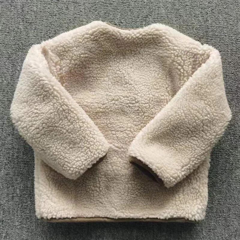 HoneyCherry automne et hiver nouvelle veste chaude enfants deux côtés porter Plaid en peluche veste