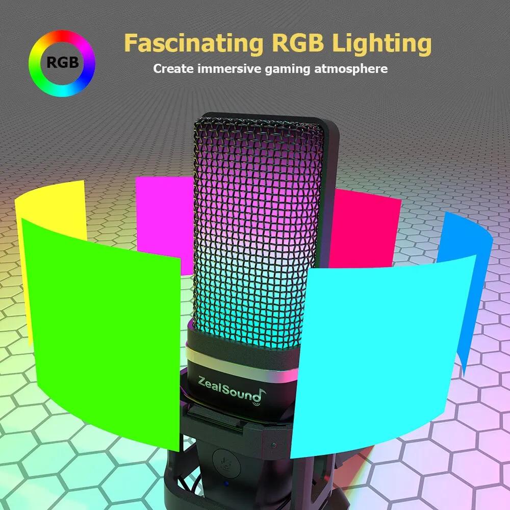 Zealsound RGB USB condensateur Microphone de jeu ordinateur micro professionnel pour PC PS4 PS5 Mac
