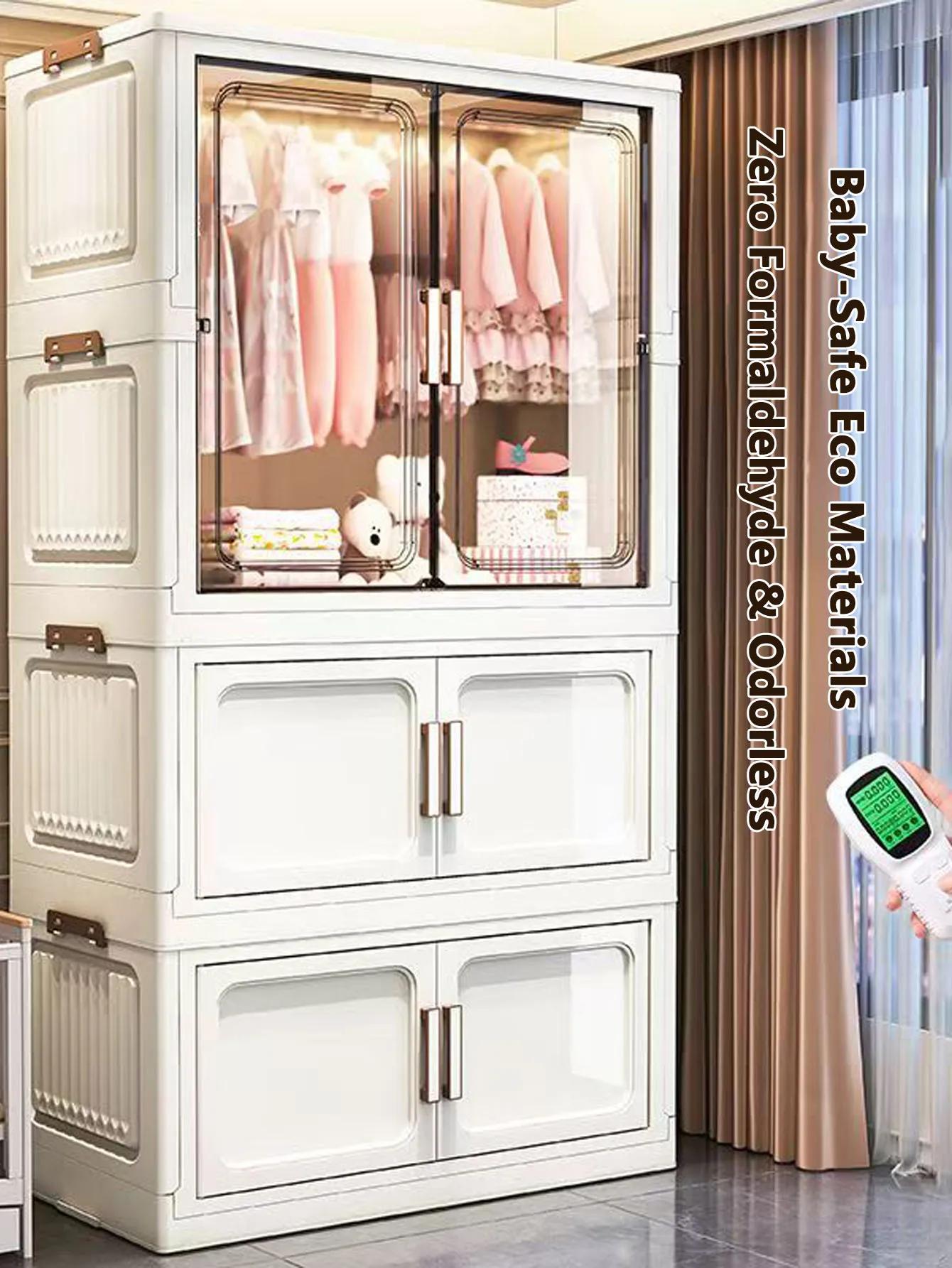 Armoire de rangement pliante multifonctionnelle avec portes blanc/noir/gris pour organisateur de sal