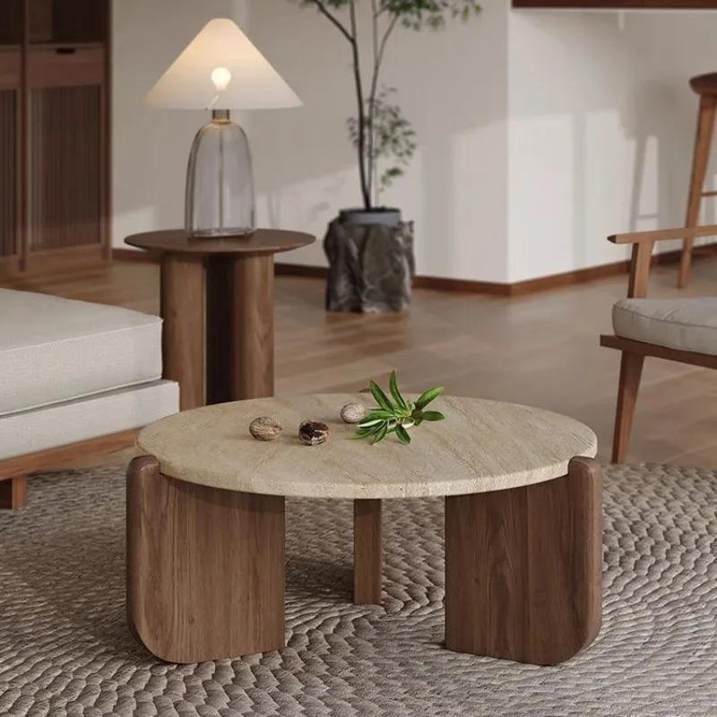 Wabisabi vent Table basse en travertin en bois massif minimaliste petit appartement salon ménage bal
