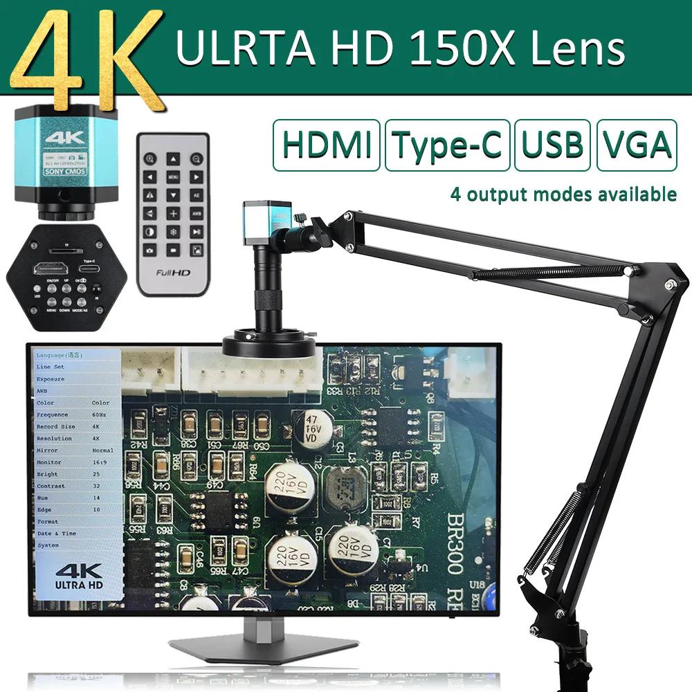 Microscope numérique pour l'électronique, caméras industrielles USB, HDMI, n'aime 1-150X, objectif à