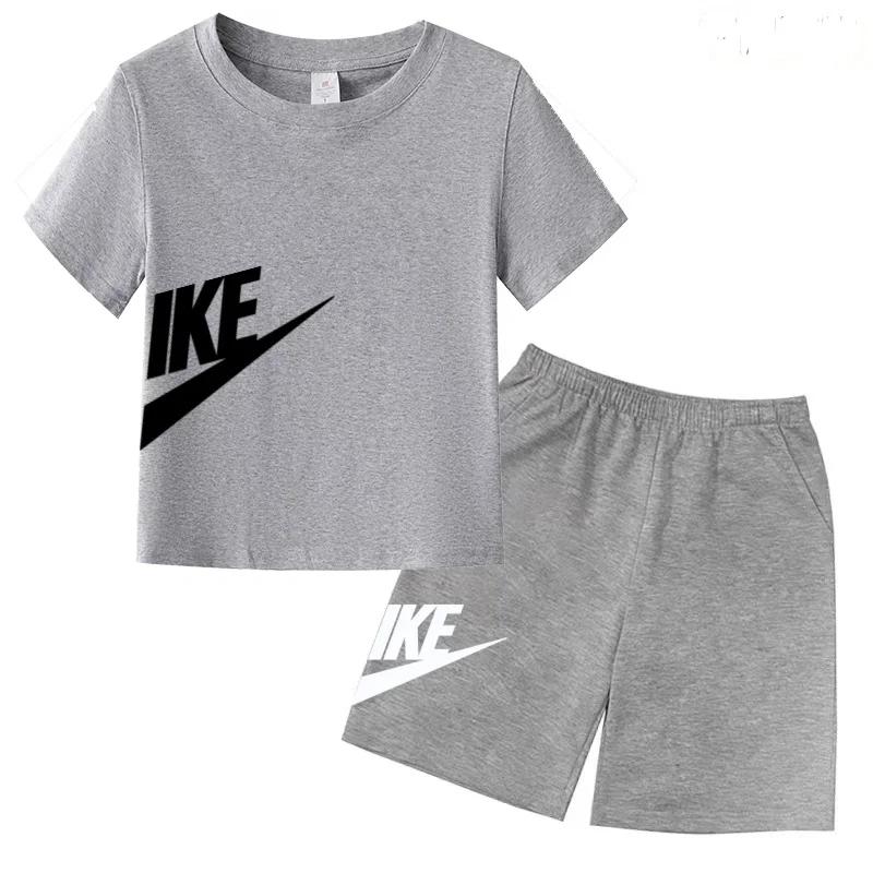 Ensemble deux pièces été blanc T-shirt + short pour enfants, nouvelle collection mode avec lettres,