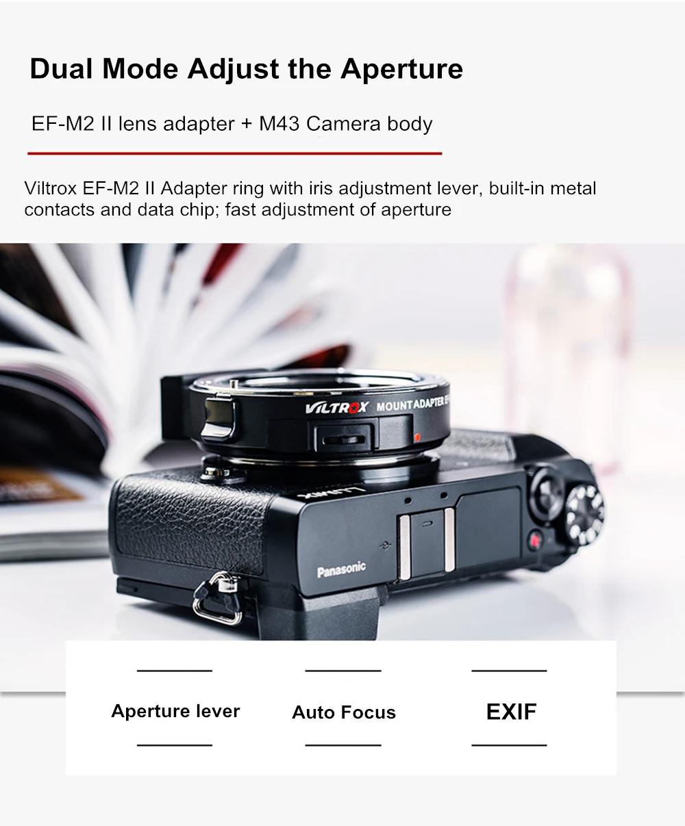 Bague d'adaptation Autofocus Viltrox EF-M2II pour objectif Canon EF vers appareils photo série montu