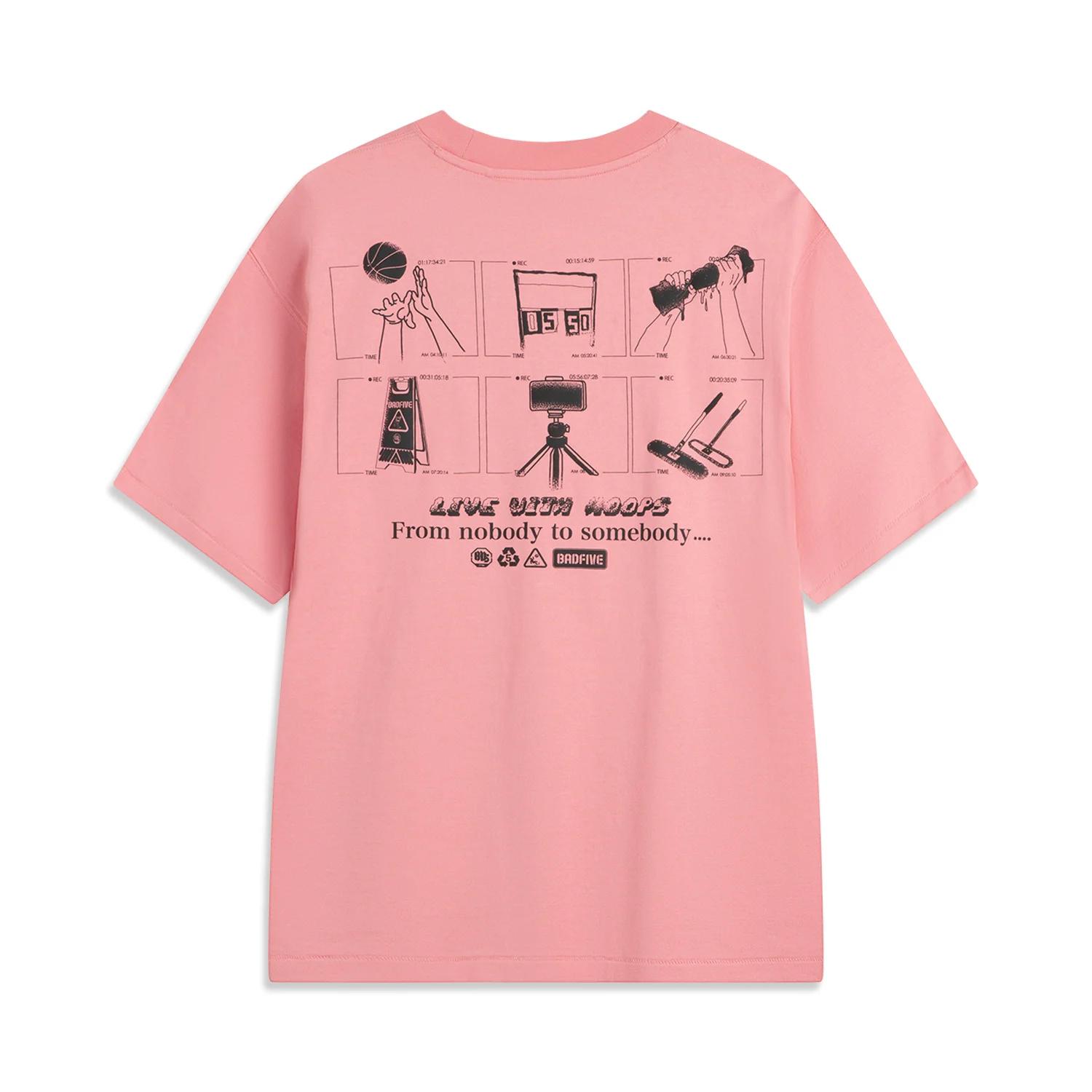 Li-Ning T-shirt BADFIVE pour hommes, 100% coton, coupe ample, confortable, décontracté, à manches co