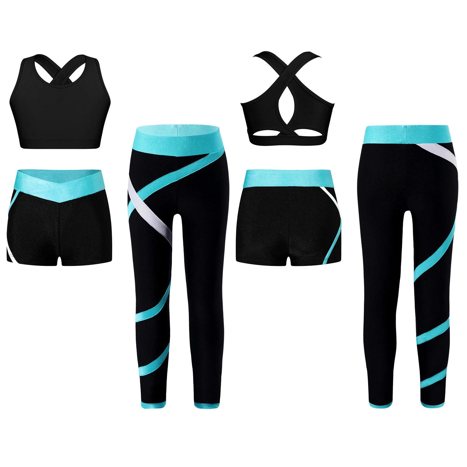 Ensemble de sport de yoga pour filles, 3 pièces, dos croisé, trou de serrure, vernis court, pantalon