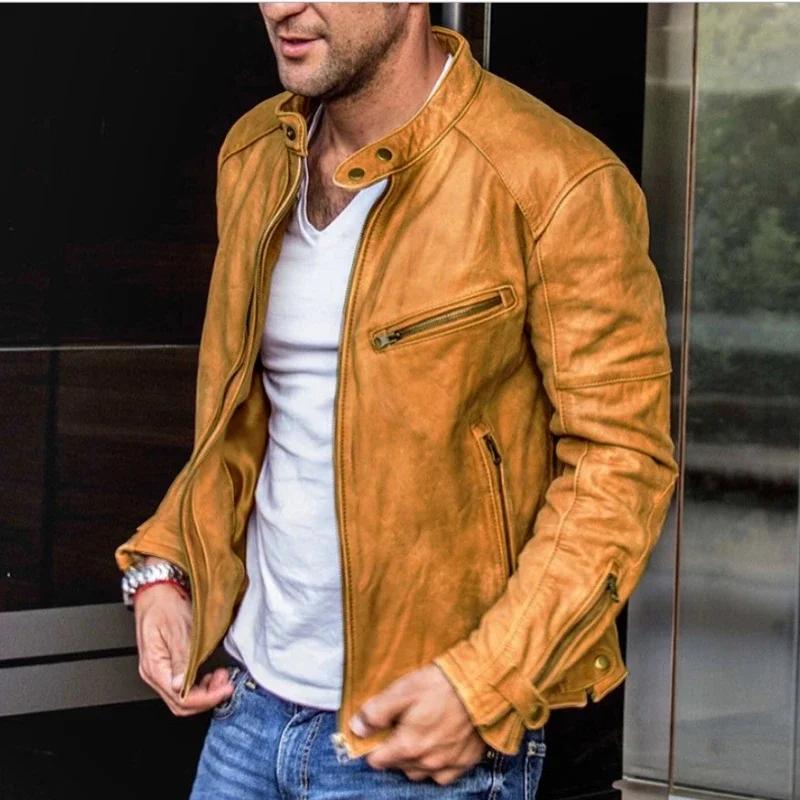 YASUGUOJI Nouvelle Veste en Cuir pour Homme 2026, Blouson Moto Rouge Tendance en Cuir PU avec Col Mo