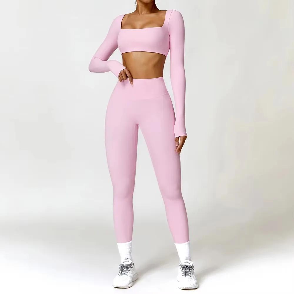 Ensemble sport 2 pièces femme séchage rapide salle gym course yoga T-shirt manches longues