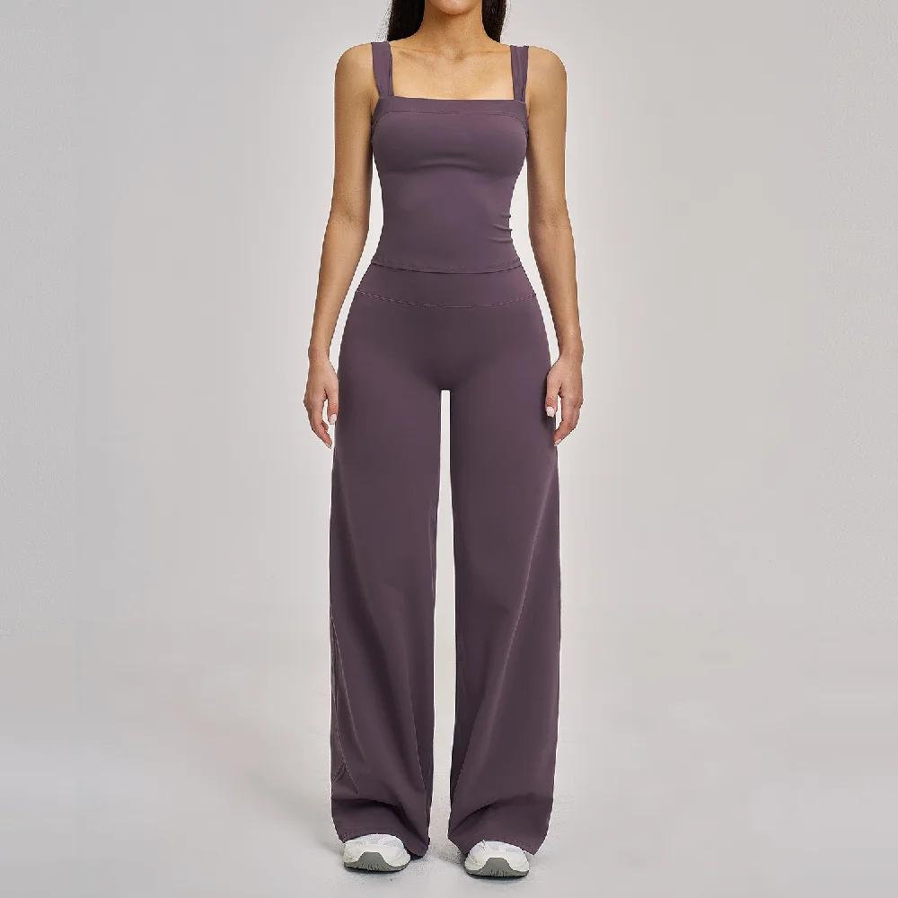 Ensemble de yoga 2 pièces pour femmes, ensemble de sport antichoc, veste de sport, pantalon évasé ta