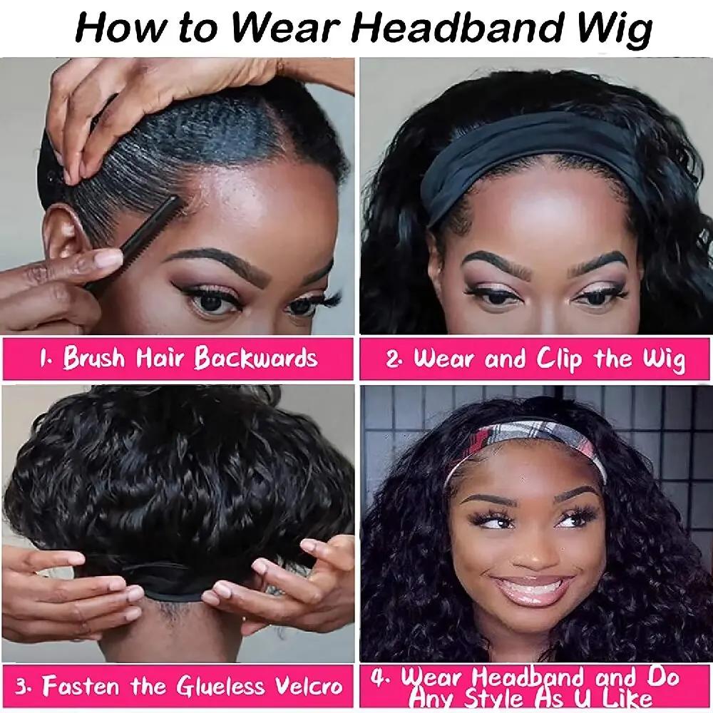 Perruque bandeau Deep Wave en cheveux humains, densité 200%, pour femmes, entièrement fabriquée à la