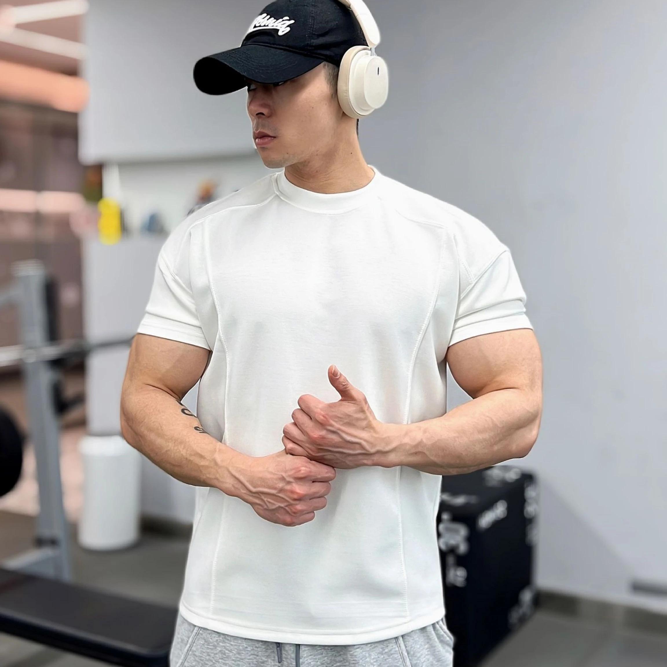 Haute qualité automne hommes à manches longues T-shirt mode sport col rond fitness course maille res