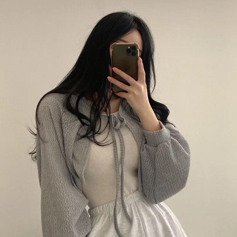 Cardigan Blanc Fin à Lacets pour Femme, Tricot d'Été, Protection Solaire, Mode Coréenne, Manches Lan