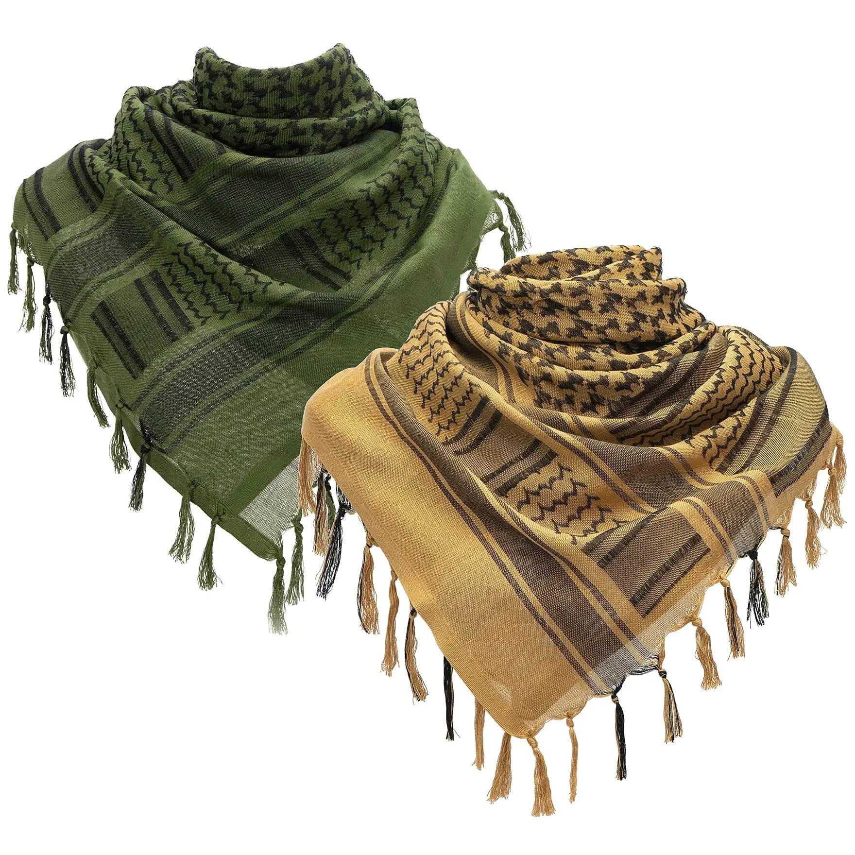 Foulard Keffiyeh Shemagh 110*110 cm, écharpe carrée du désert avec pompon pour la chasse, la randonn