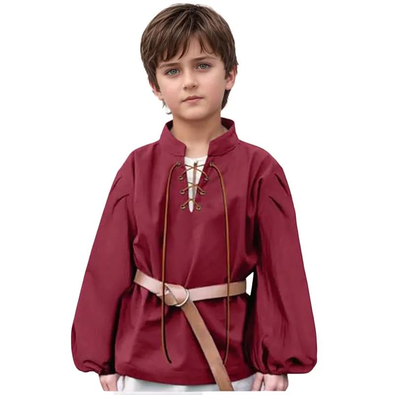 Chemise de Pirate médiévale pour garçons, Costume de la Renaissance à lacets pour Halloween, Jacobit