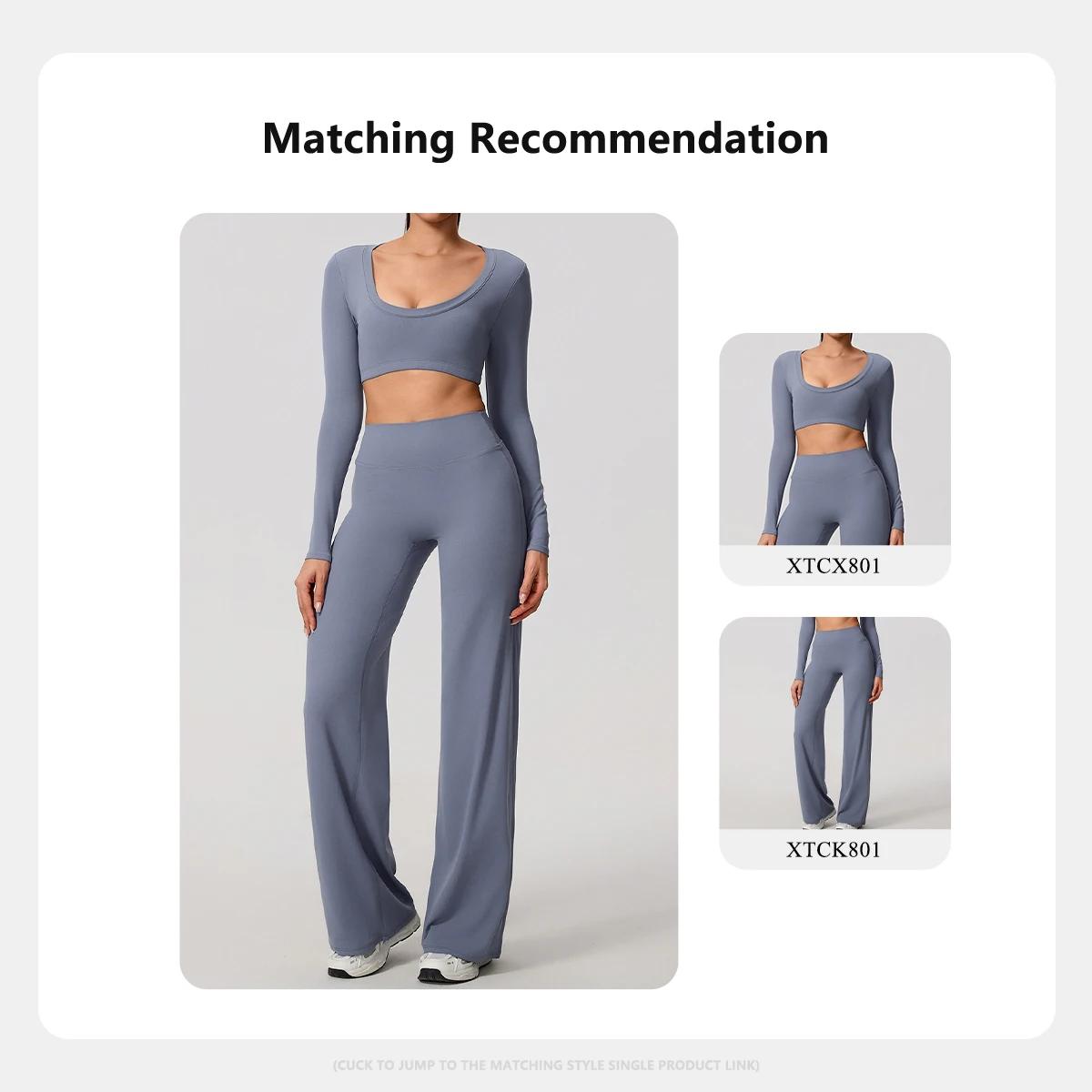 Hearuisavy – ensemble de sport 2 pièces pour femmes, manches longues, dos nu, haut de fitness ajusté