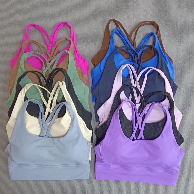 Soutien-gorge de sport de Yoga couleur unie pour femmes, soutien-gorge de sport doux à dos croisé, e