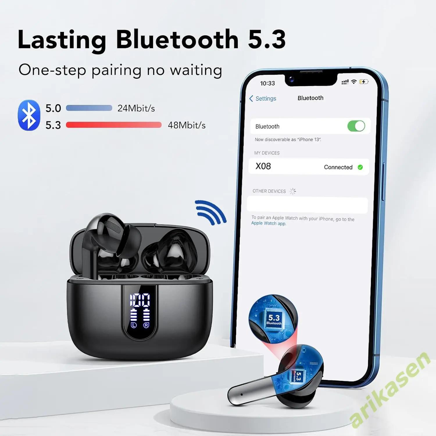 TWS Bluetooth 5.3 écouteur stéréo basse avec micro antibruit étanche sans fil écouteurs dans l'oreil