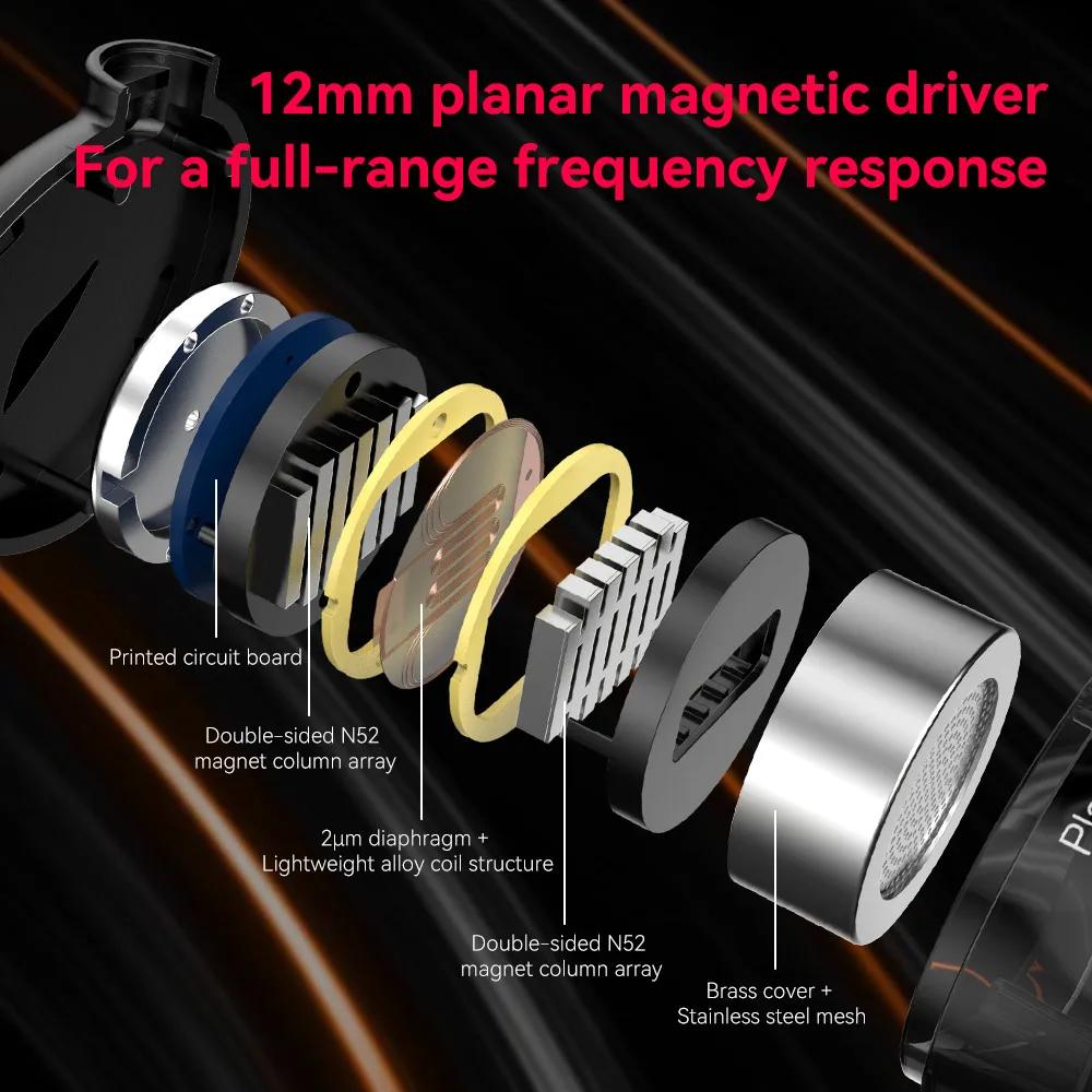 TRN Rosefinch Écouteurs intra-auriculaires avec transducteur planaire plat de 12 mm, en métal, pour