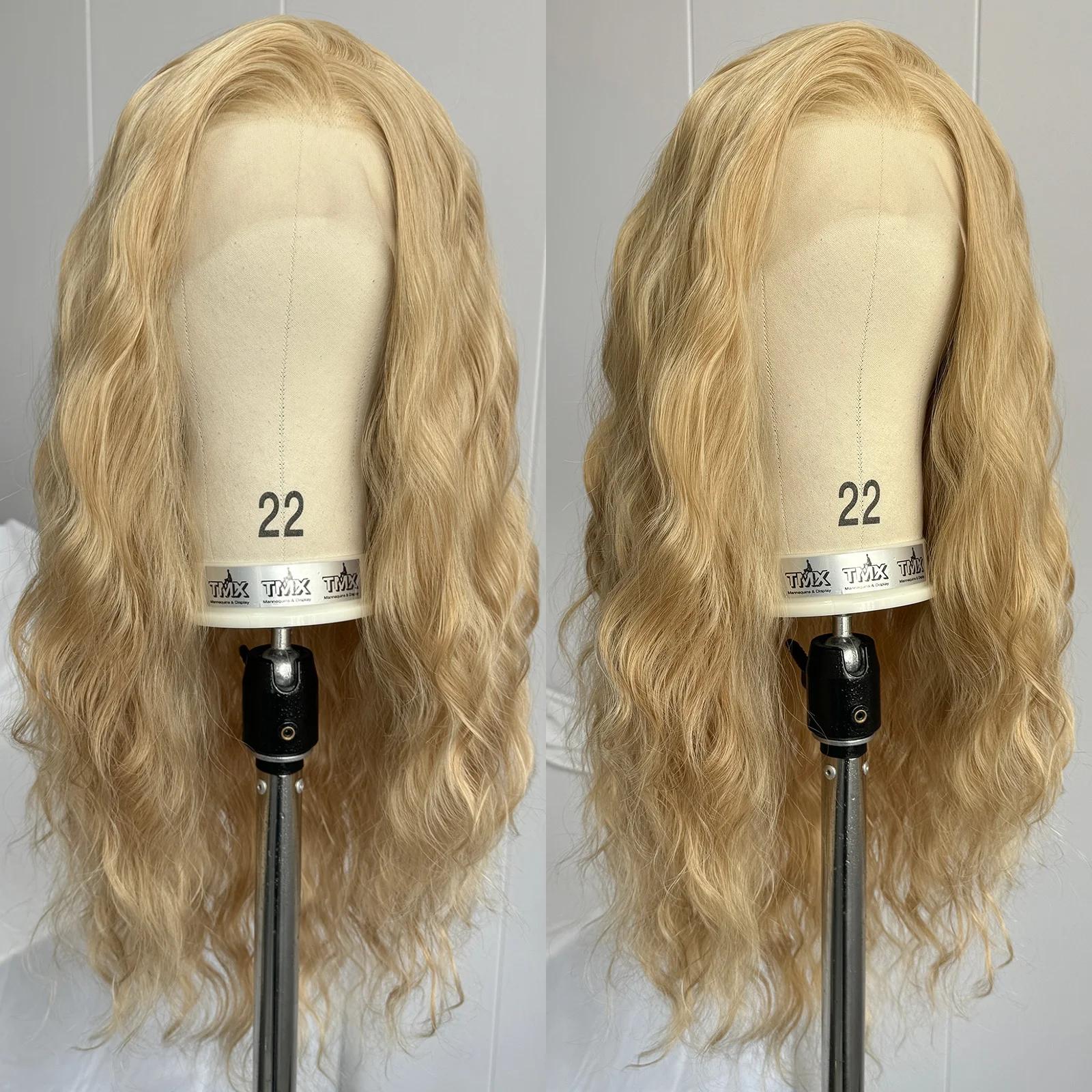 Perruques à lacet frontal 13X4 longues et bouclées, ondulées naturellement, avec mèches blondes, pou