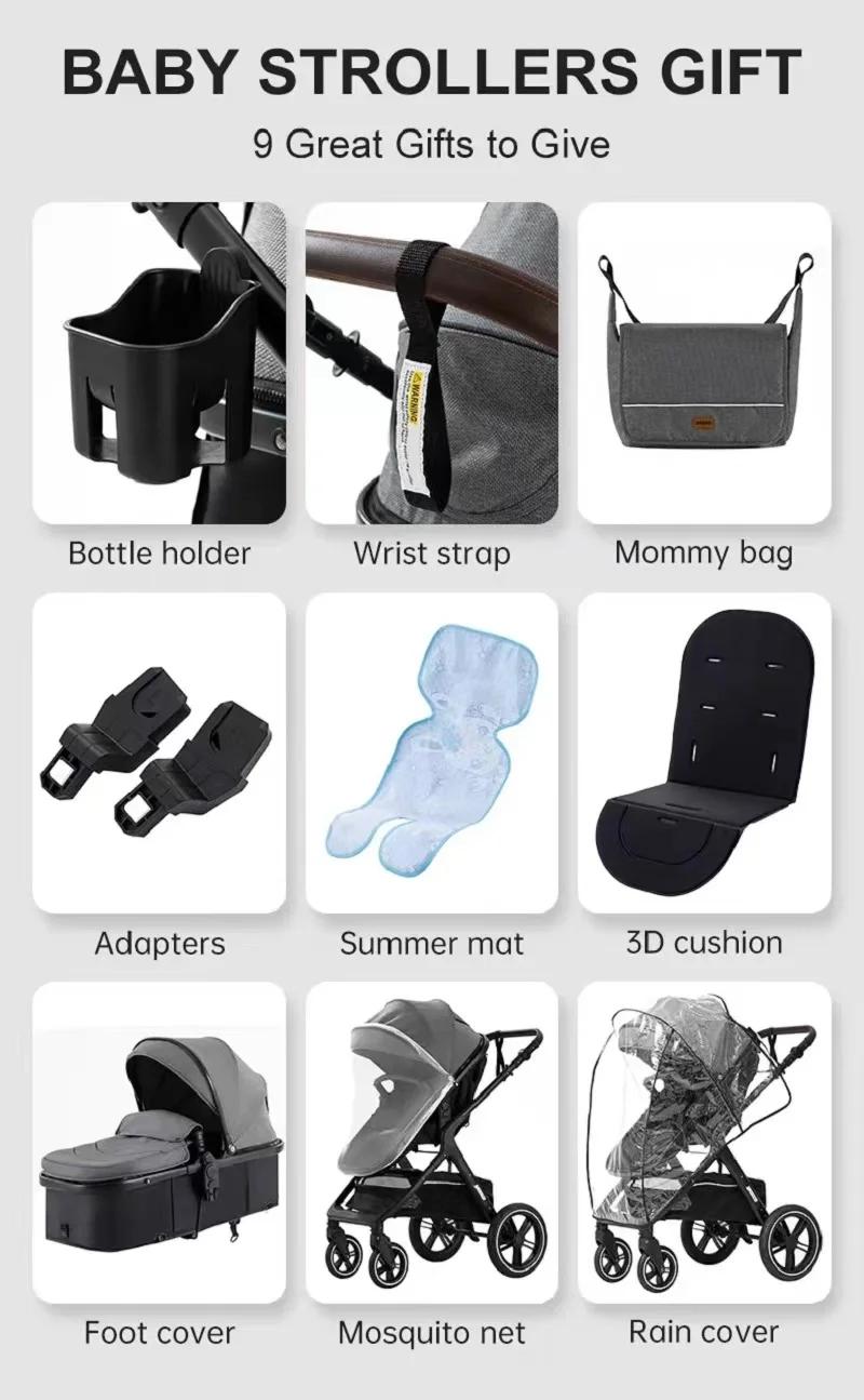 Poussette bébé, siège réversible 3-en-1 avec mode couché, poussette pliable pour nourrisson, frein à