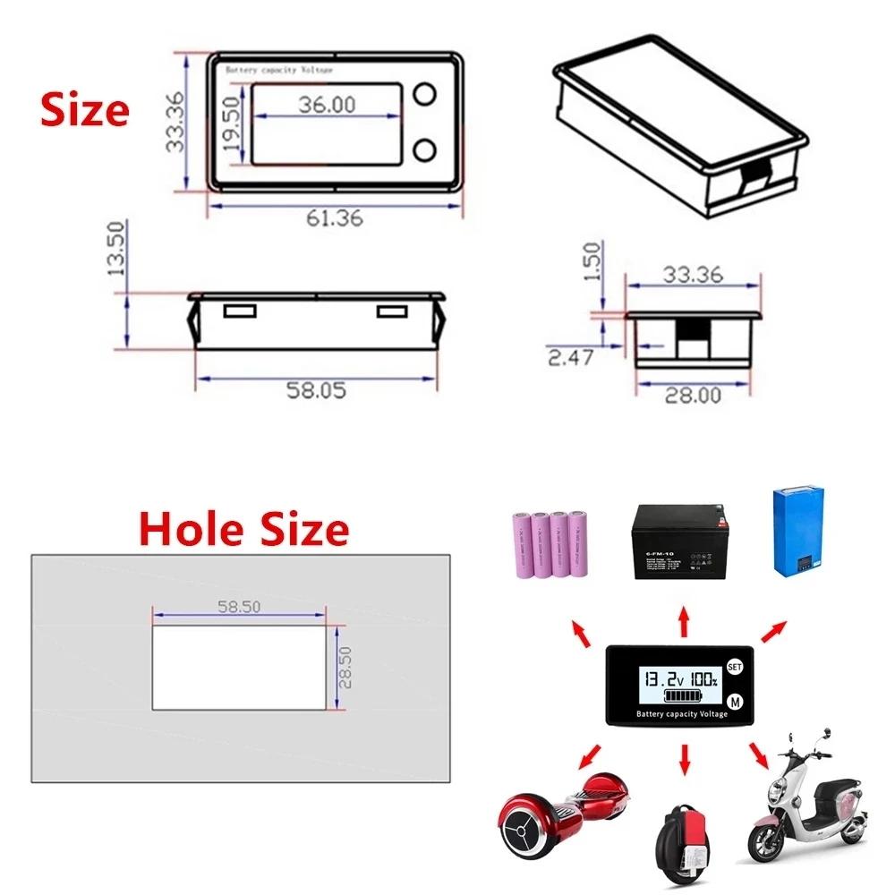 Indicateur de capacité de batterie DC 8V-100V plomb acide Lithium LiFePO4 voiture moto voltmètre jau