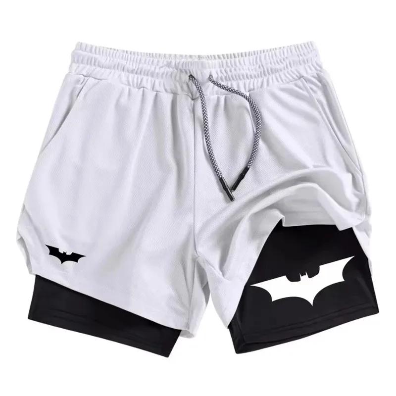 Short de sport 2 en 1 imprimé chauve-souris pour hommes, respirant, à séchage rapide, avec poche pou
