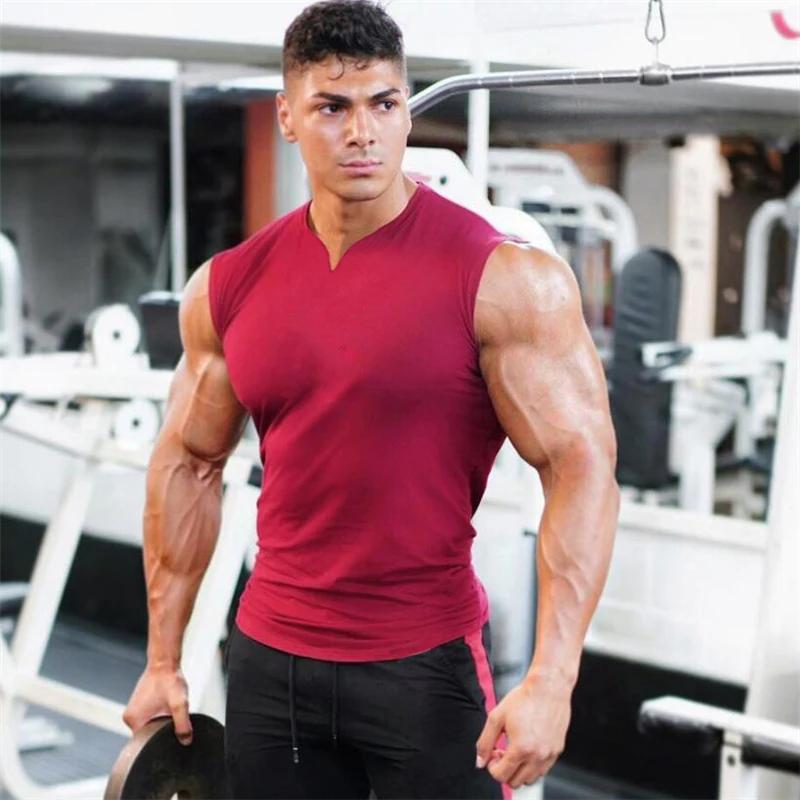 Débardeur d'été en coton respirant à col en v pour hommes, chemise sans manches pour entraînement, c