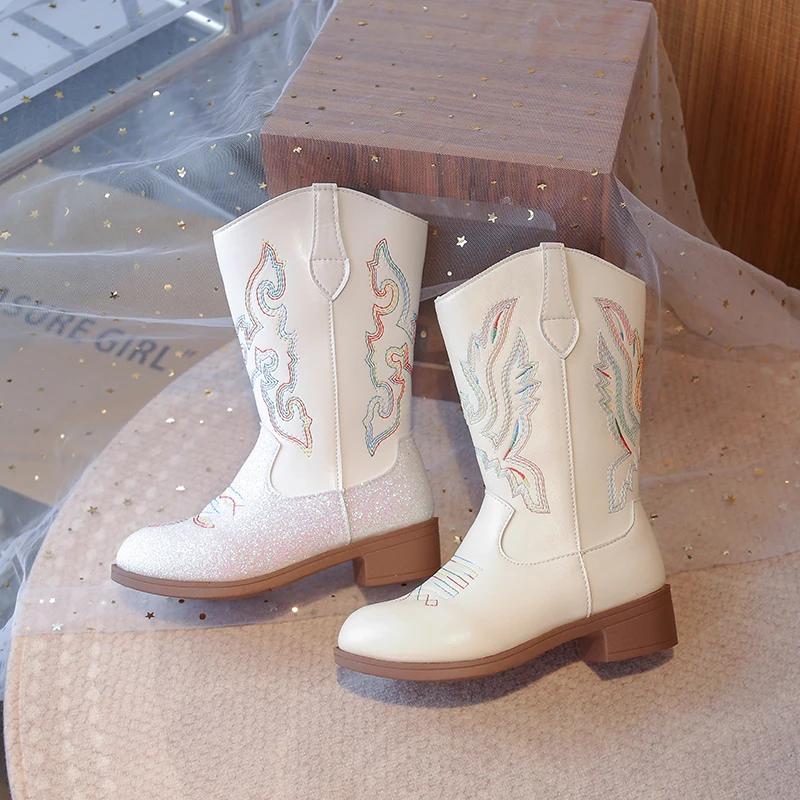 Bottes de mode pour enfants de 3 à 18 ans bottes occidentales brodées pour garçons et filles taille