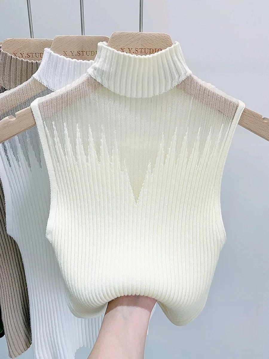Haut tricoté en maille pour femmes, débardeur Y2K, gilet demi-cou, pull sans manches, Chic, découpé,
