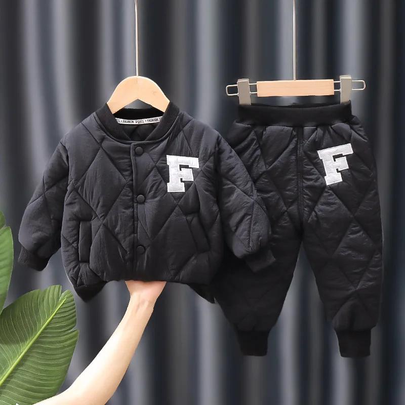 Ensembles de vêtements d'hiver pour garçons, manteau et pantalon chauds, mode alphabet, olympiques p
