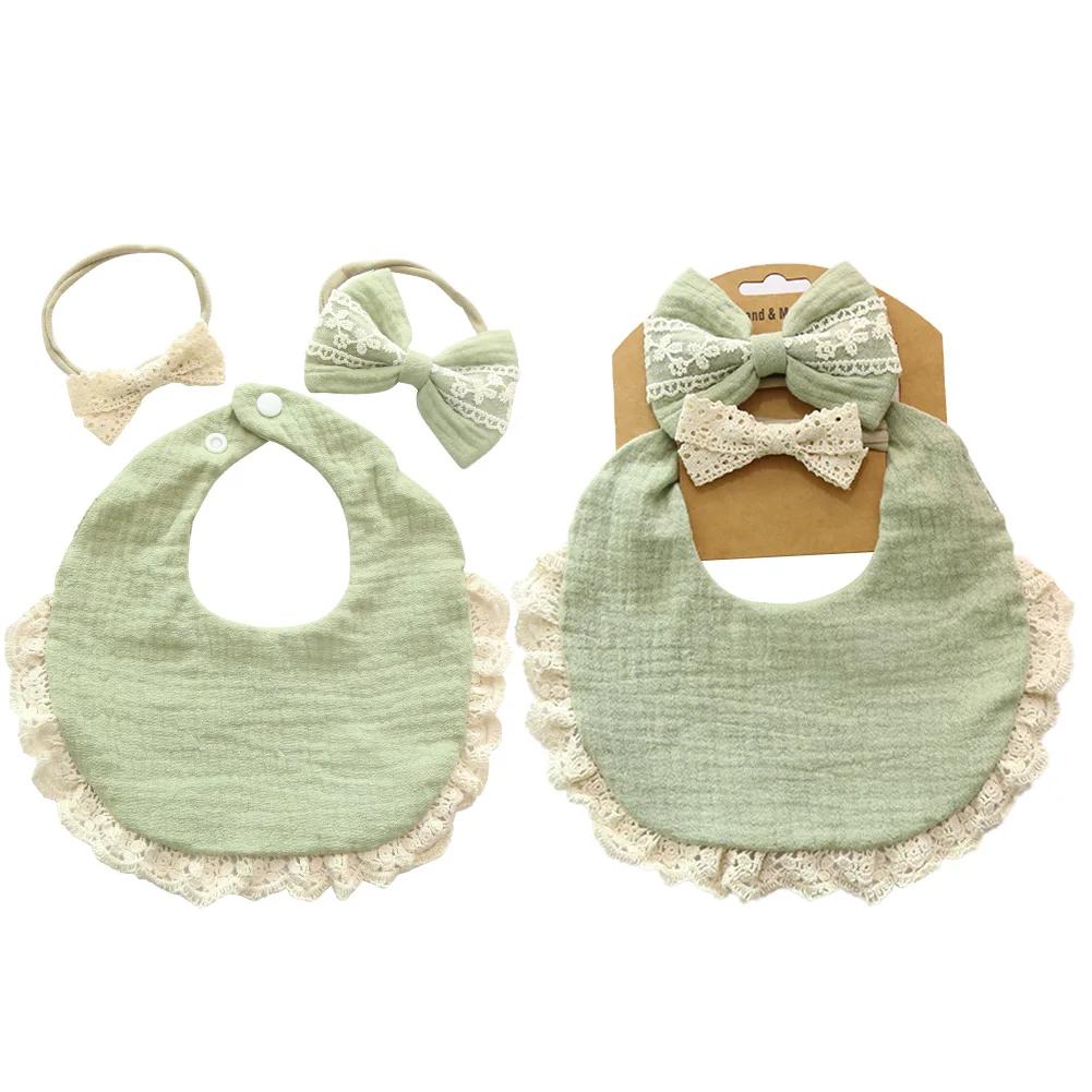 3 pièces/ensemble solide mousseline coton bambou bébé bavoir gland dentelle garçon fille alimentatio