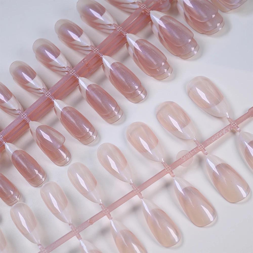 120 pièces français nacré faux ongles court amande couverture complète presse sur ongles blanc bord