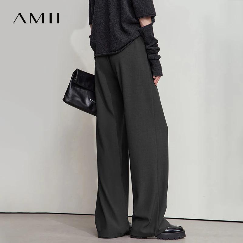 AMII 2025 automne femmes pantalon ample décontracté à lacets élastique jambe large pantalon droit so