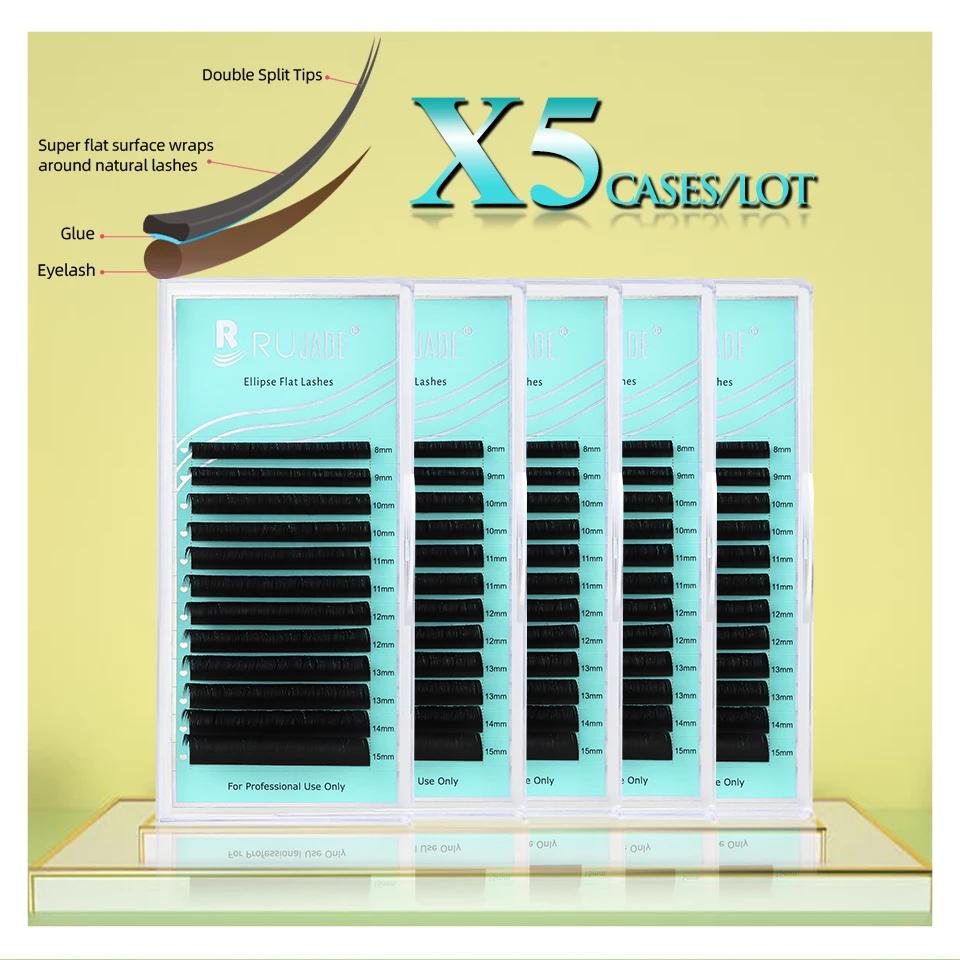 RUJADE 5 étuis/Lot Ellipse plat Extensions de cils individuels doux pointes fendues Extension de cil