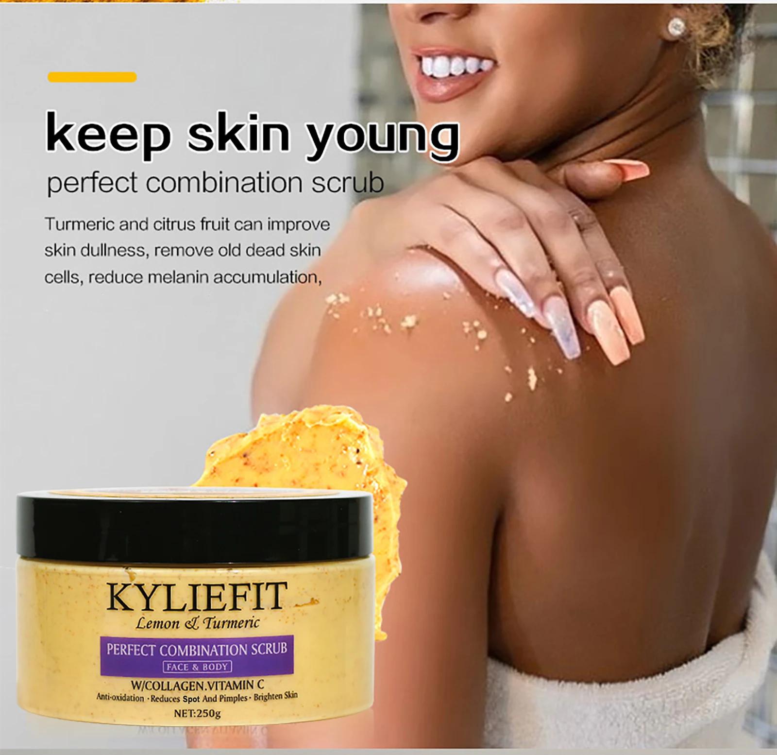 KYLIEFIT Exfoliant naturel au sel pour le corps et le visage, éclaircissant, hydratant, élimine les