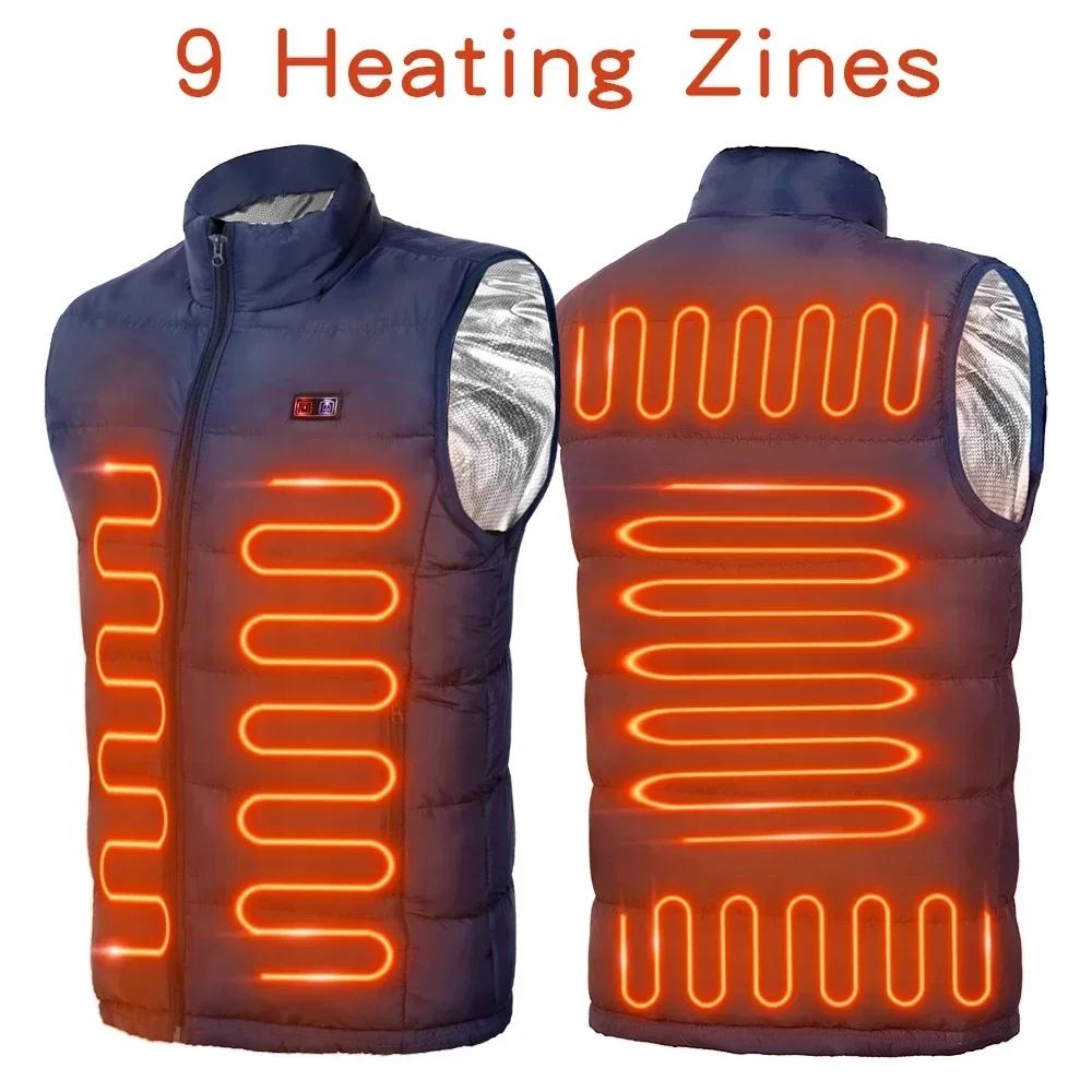 9 Zones de gilet chauffant vestes chauffantes électriques hommes femmes vêtements de sport manteau c