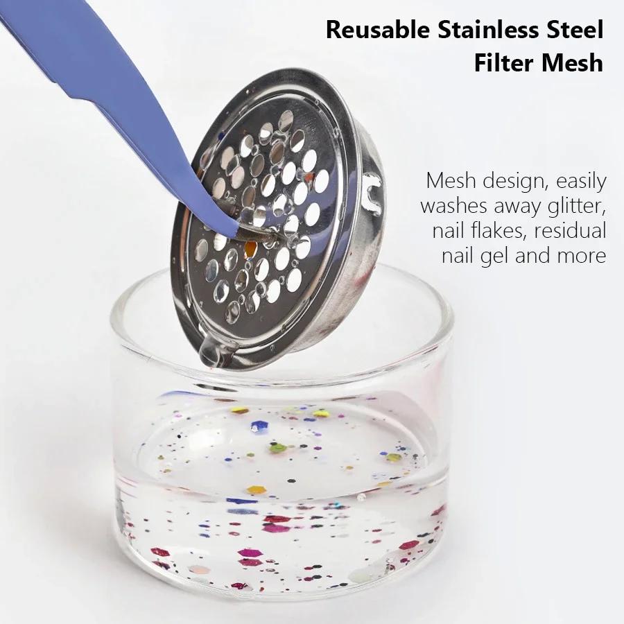 Filtre à mailles de verre Transparent, tasse de nettoyage de brosse à ongles pour vernis Gel et bros
