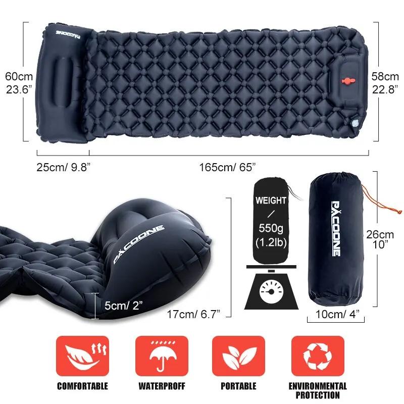 Camping en plein air Gonflable Matelas Couchage Pad Avec Oreillers Ultra Léger Air Mat Intégré Gonfl