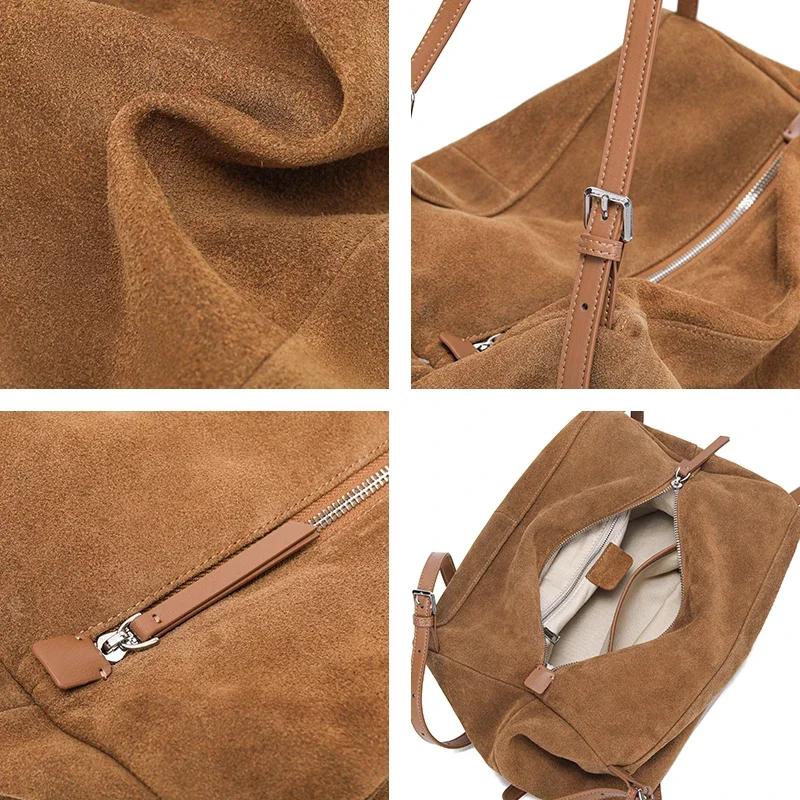 Sacs à main en cuir véritable Nuede naturel pour femmes, sac fourre-tout de grande capacité, sac de